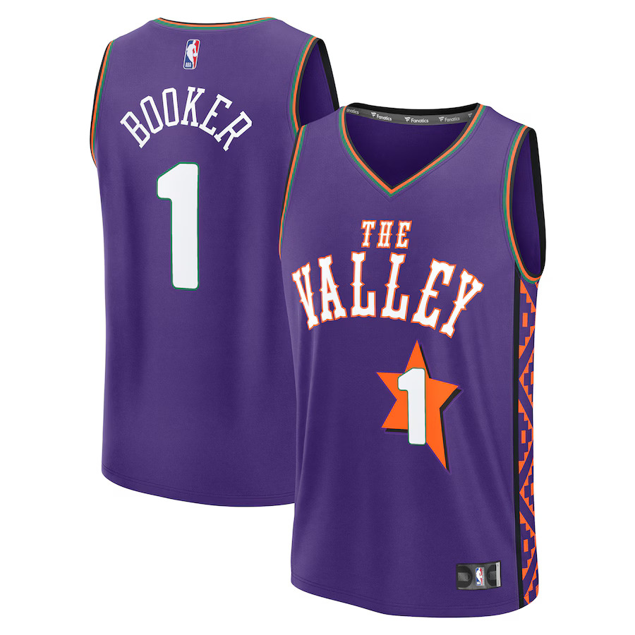 Men Phoenix Suns #1 Devin Booker Fanatics Purple City Edition 2024-25 Fast Break Player NBA Jersey